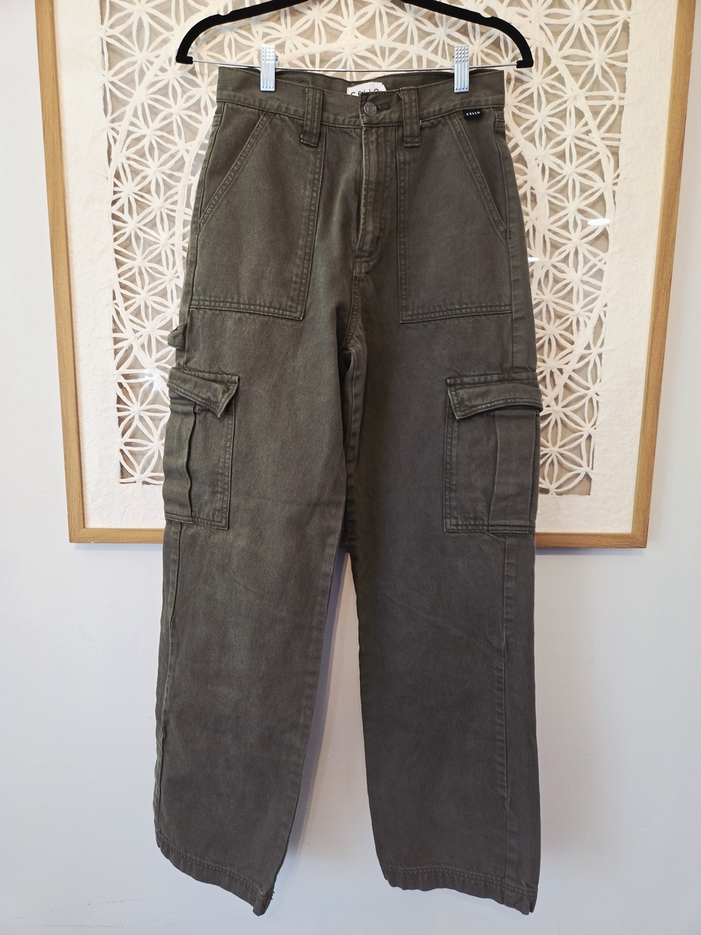 Cello Denim Wide-leg Cargo Pants High Rise Size 1 Olive - Picture 4 of 10